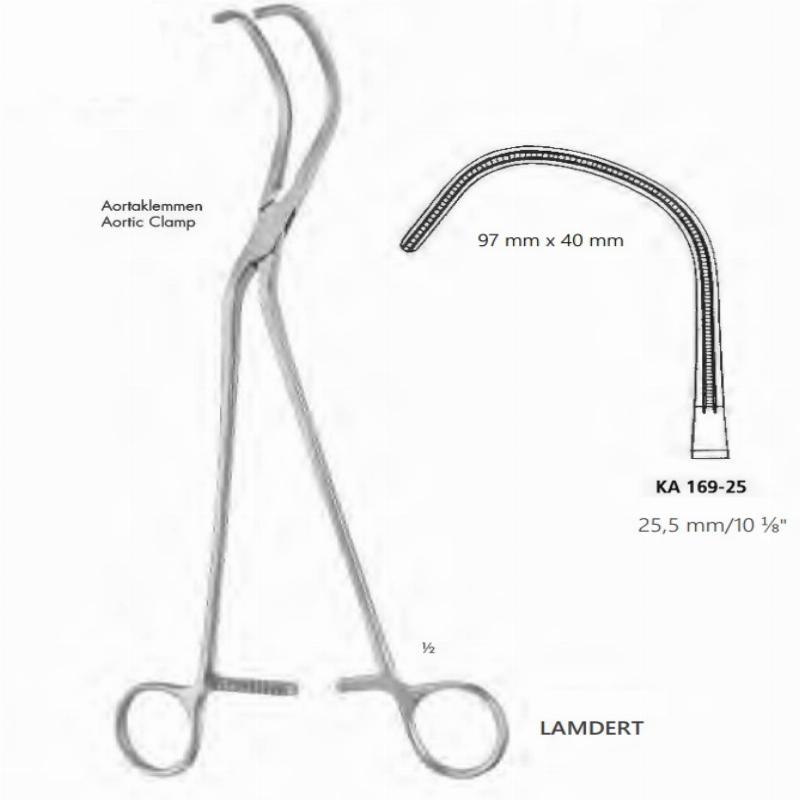 Затискач, хірургічний, DeBakey Lamdert, аортальний, 25,5 мм, 97 мм х 40 мм. IDOL HOSPITAL PRODUCT. INDUSTRY AND TRADE INC